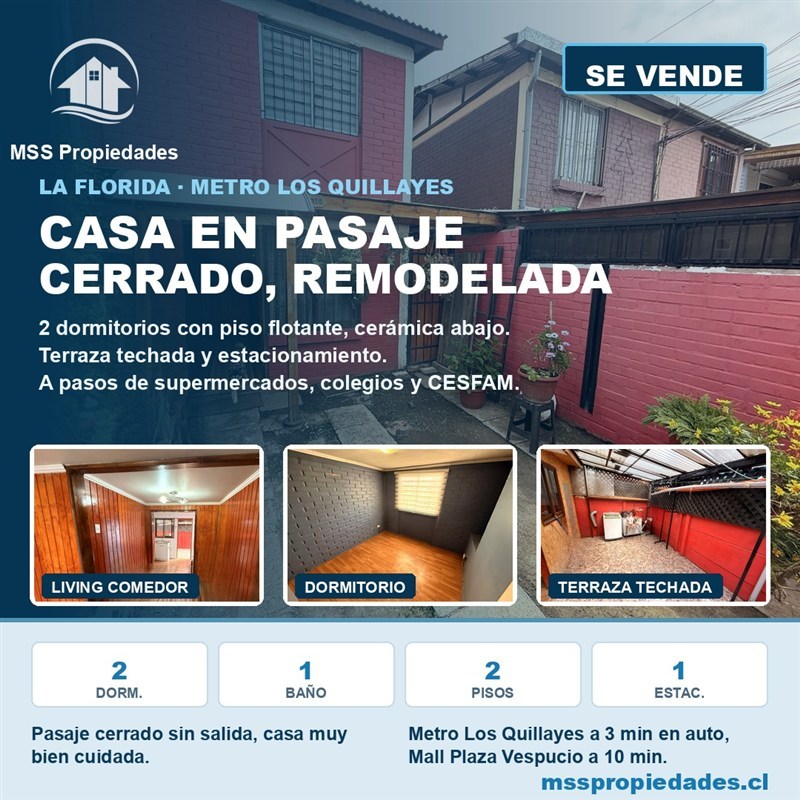Casa en venta en La Florida · 2D · 1B