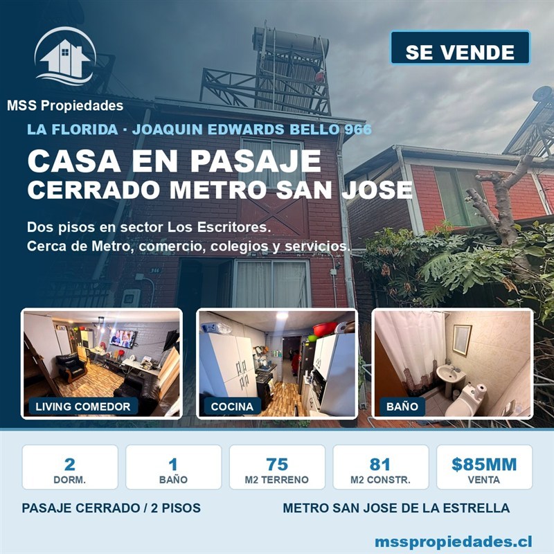 Casa en venta en La Florida · 2D · 1B · 75 m²