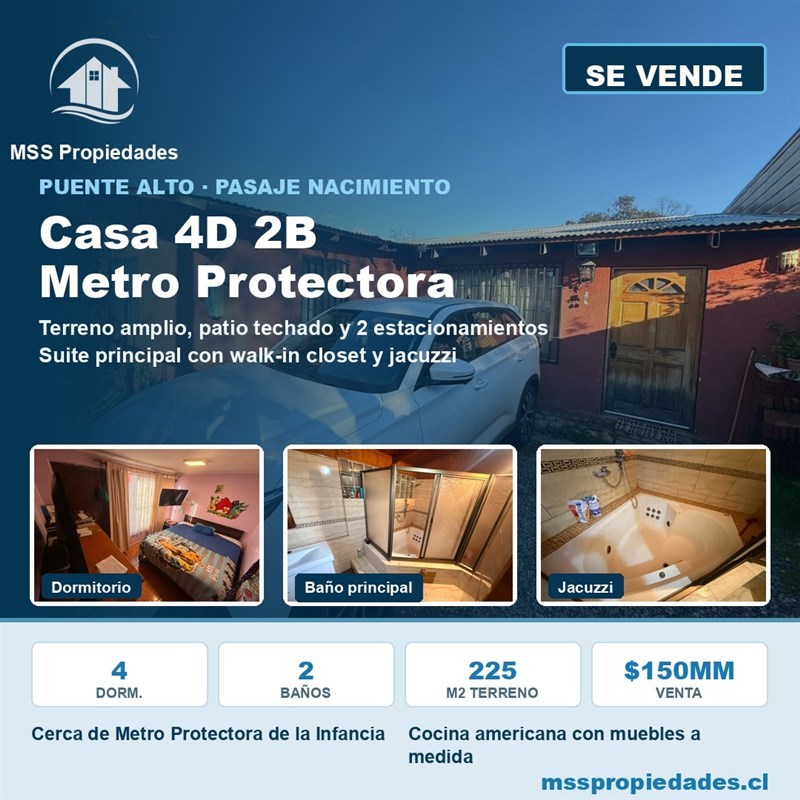 Casa en venta en Puente Alto · 4D · 2B · 225 m²