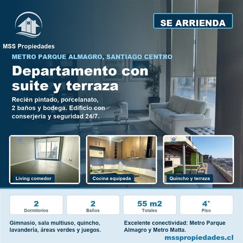 Departamento en arriendo en Santiago · 2D · 2B