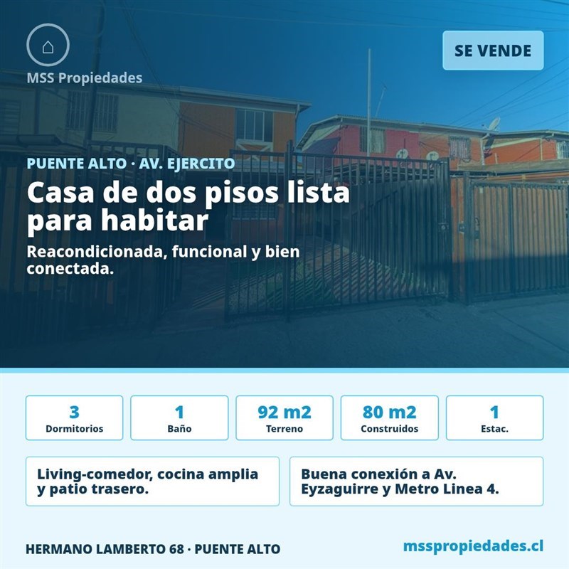 Casa en venta en Puente Alto · 3D · 1B · 92 m²