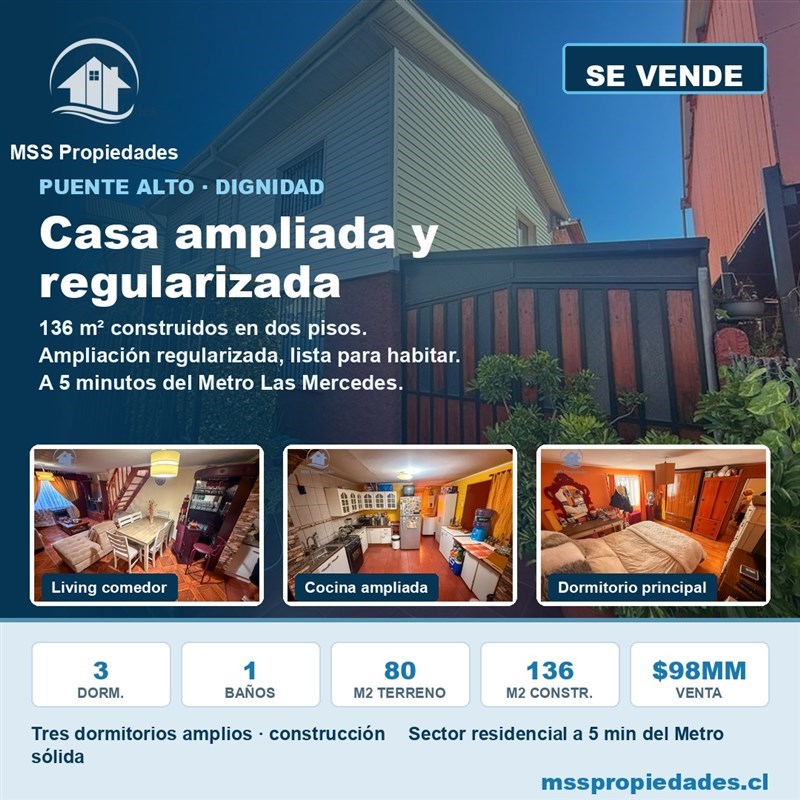 Casa en venta en Puente Alto · 3D · 1B · 80 m²