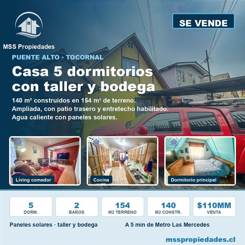 Casa en venta en Puente Alto · 5D · 2B · 154 m²