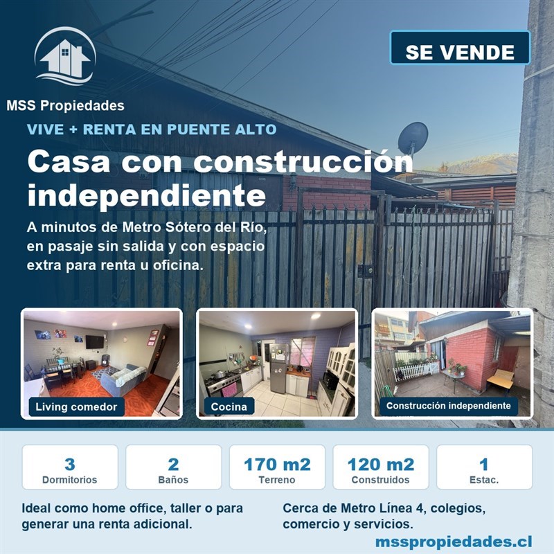 Casa en venta en Puente Alto · 3D · 2B · 170 m²