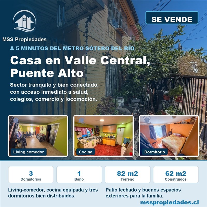 Casa en venta en Puente Alto · 3D · 1B · 82 m²