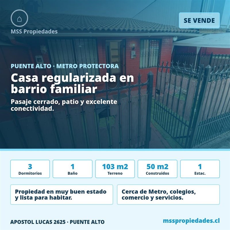 Casa en venta en Puente Alto · 3D · 1B · 103 m²