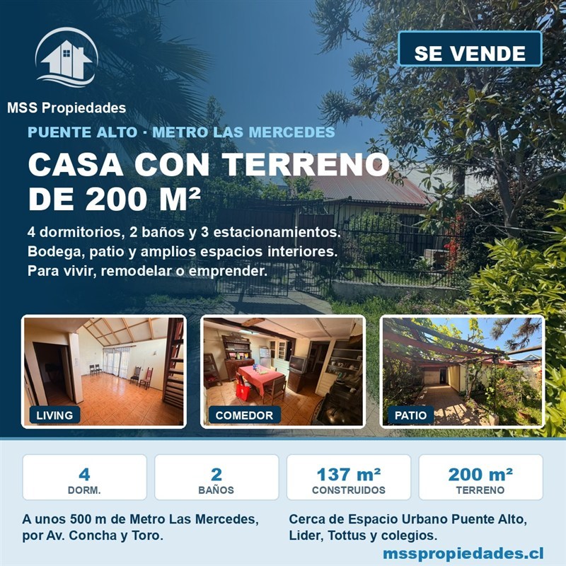Casa en venta en Puente Alto · 4D · 2B · 200 m²